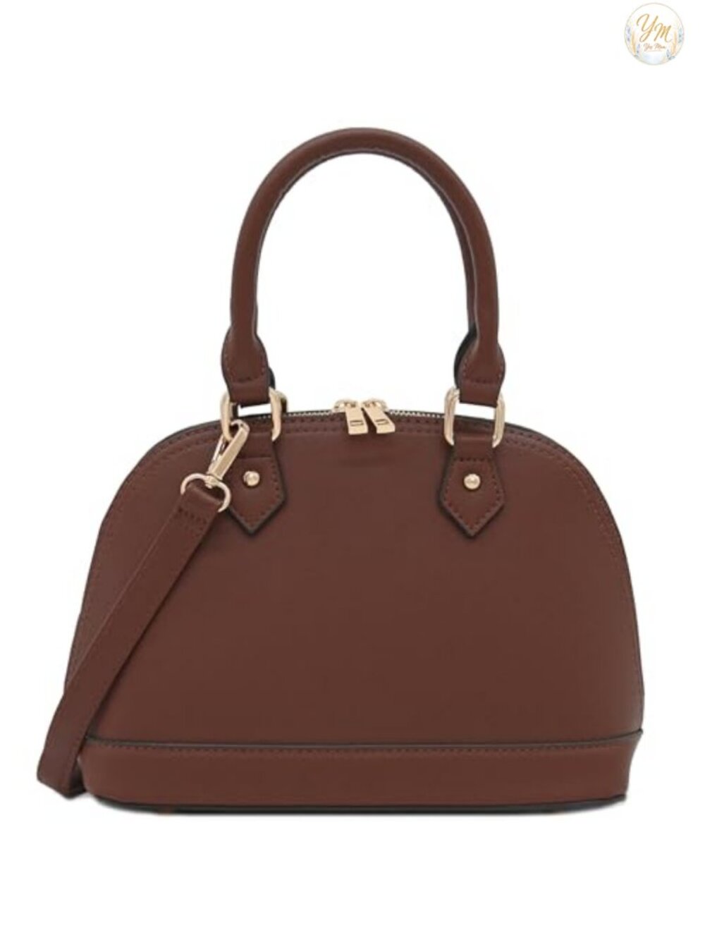 Faux Saffiano Leather Dome Satchel with Gold Tone Hardware & Strap